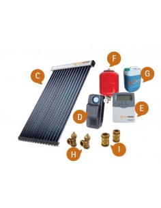 kit 2 pannelli solari termici 14 tubi, circolatore, centralina, gruppo idraulico, raccordi e connesioni